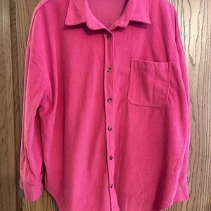 WOMEN'S COZY PINK PLUSH COMFORT CORDUROY OVERSIZE  SHACKET SHIRT SZ L/XL